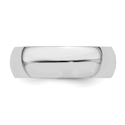 Sterling Silver Rhodium Plated 6mm Half Round Size 6.5 Band