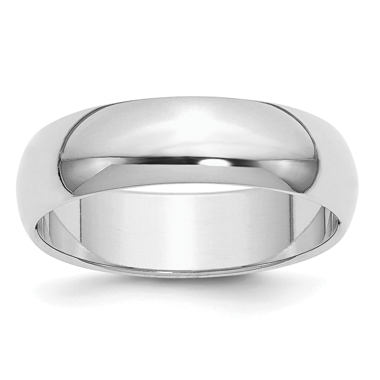 Sterling Silver Rhodium Plated 6mm Half Round Size 6.5 Band