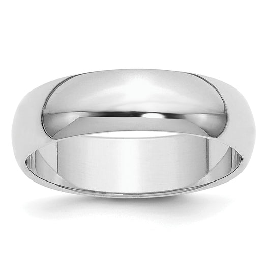 Sterling Silver Rhodium Plated 6mm Half Round Size 6.5 Band