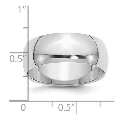 Sterling Silver Rhodium-Plated 8mm Half-Round Band