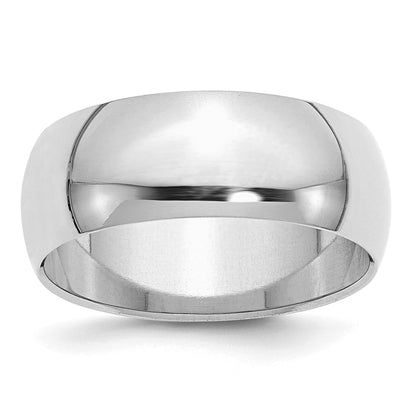 Sterling Silver Rhodium-Plated 8mm Half-Round Band