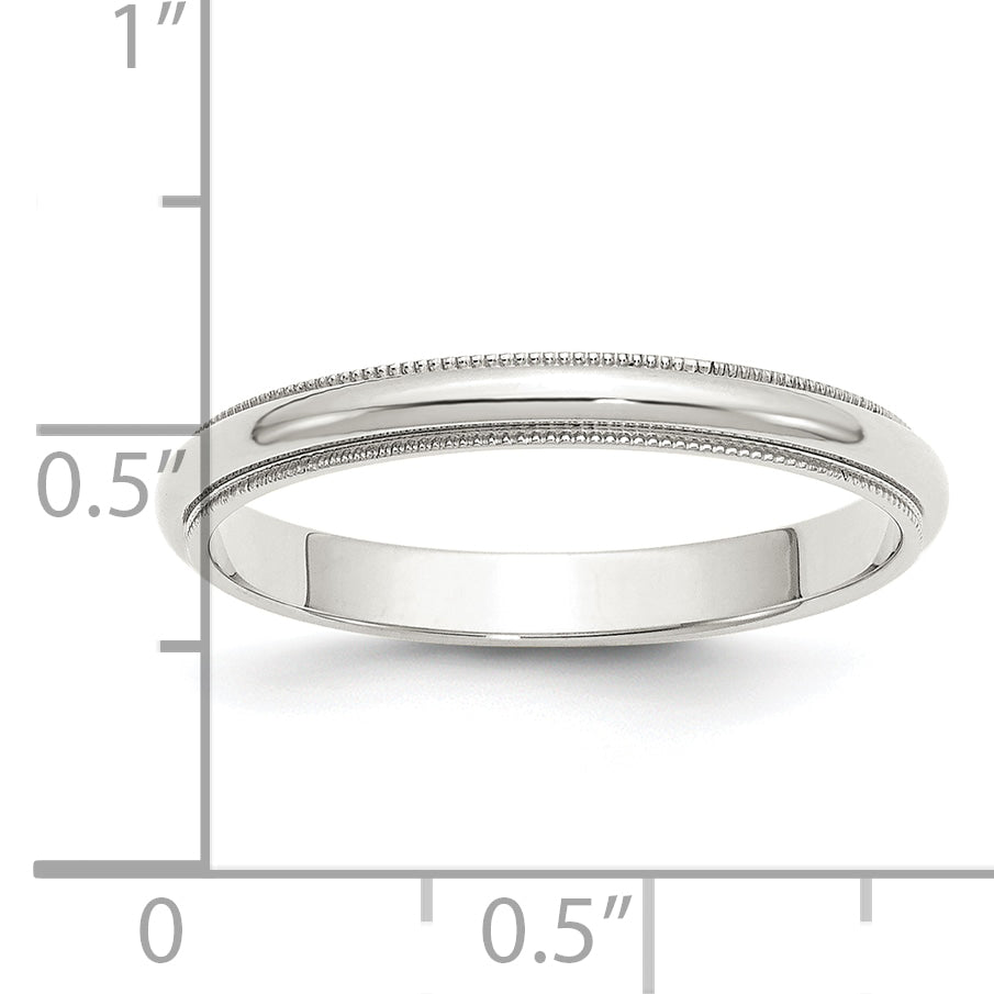 Sterling Silver Rhodium Plated 3mm Half Round Milgrain Size 4 Band