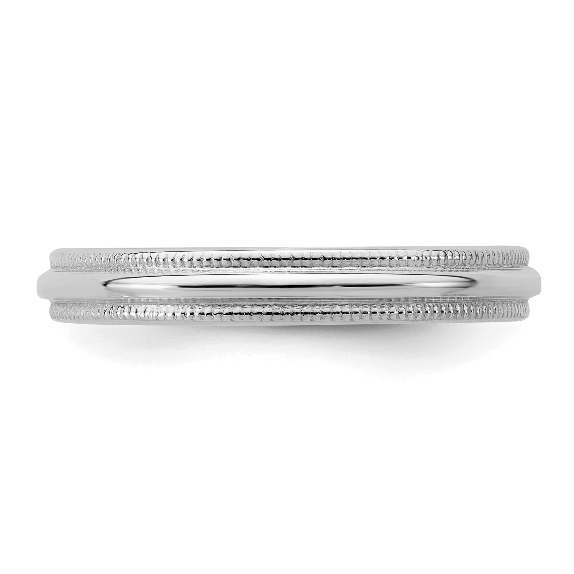 Sterling Silver Rhodium Plated 3mm Half Round Milgrain Size 4 Band