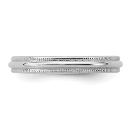 Sterling Silver Rhodium Plated 3mm Half Round Milgrain Size 4 Band