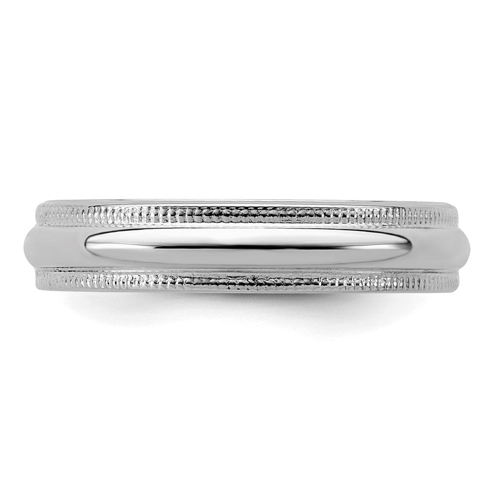 Sterling Silver Rhodium-Plated 4mm Half Round Milgrain Band