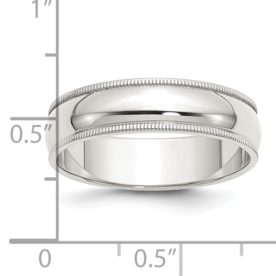 Sterling Silver Rhodium Plated 6mm Half Round Milgrain Size 4 Band