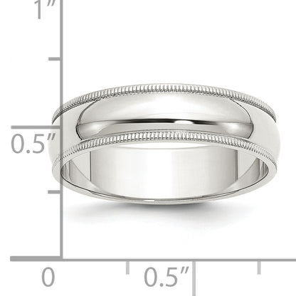 Sterling Silver Rhodium Plated 6mm Half Round Milgrain Size 4 Band