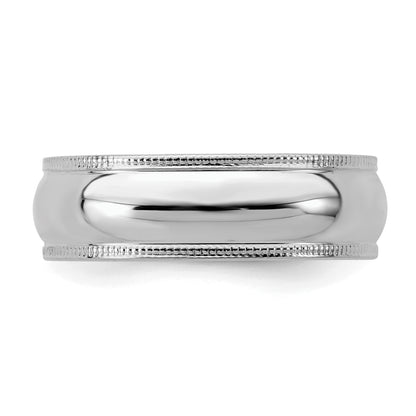 Sterling Silver Rhodium Plated 6mm Half Round Milgrain Size 4 Band