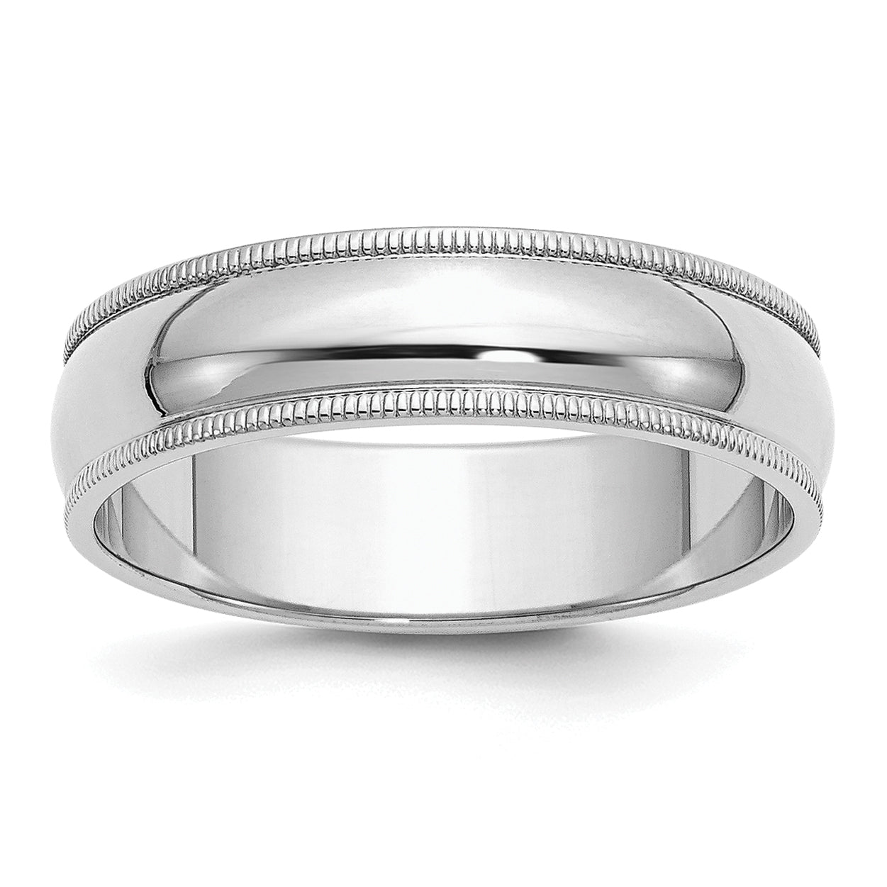 Sterling Silver Rhodium Plated 6mm Half Round Milgrain Size 4 Band