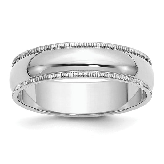 Sterling Silver Rhodium Plated 6mm Half Round Milgrain Size 4 Band