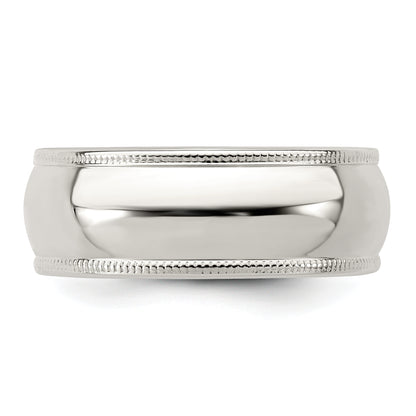 Sterling Silver 7mm Half Round Milgrain Size 4 Band