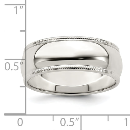 Sterling Silver 7mm Half Round Milgrain Size 4 Band