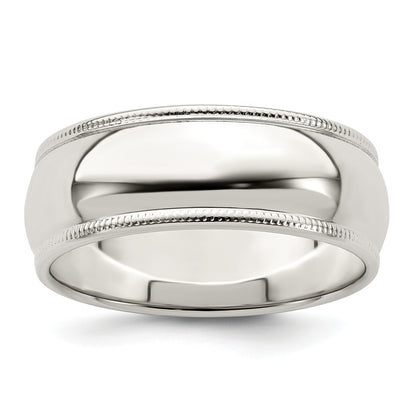 Sterling Silver 7mm Half Round Milgrain Size 4 Band