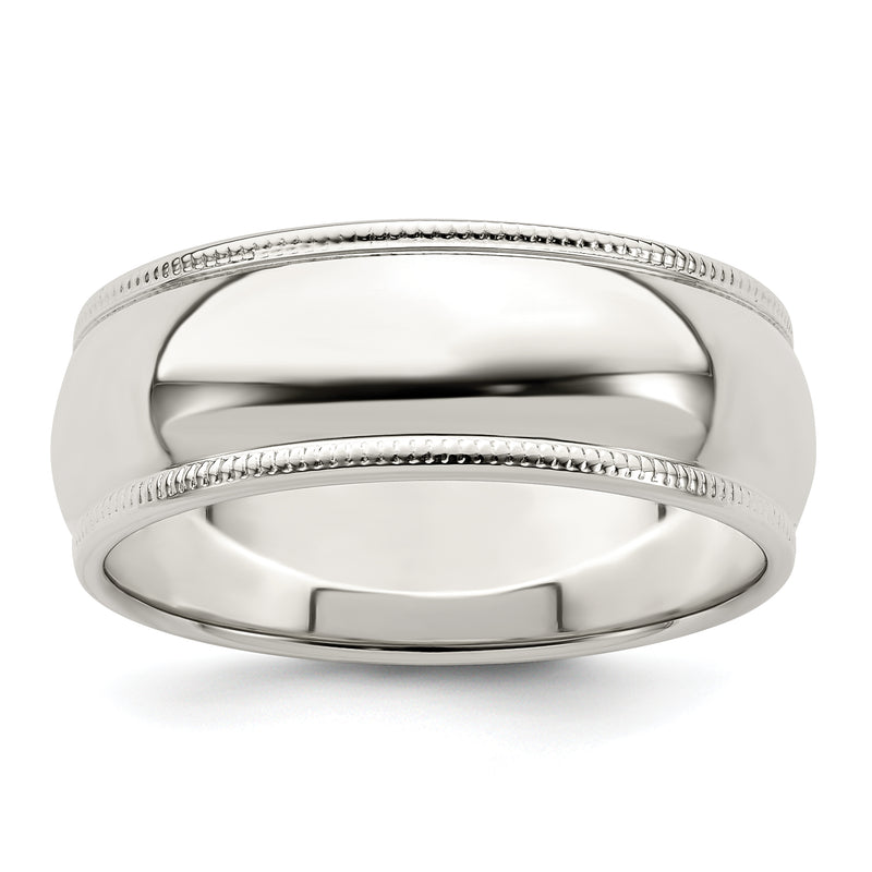 Sterling Silver 7mm Half Round Milgrain Size 4 Band
