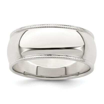 Sterling Silver 8mm Half Round Milgrain Size 4 Band