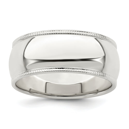 Sterling Silver 8mm Half Round Milgrain Size 4 Band