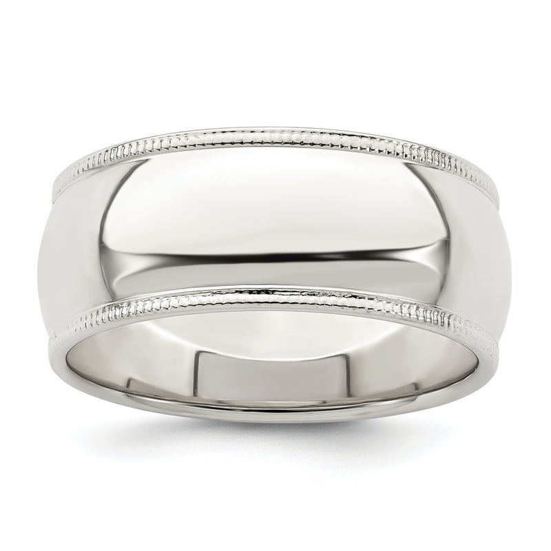 Sterling Silver 8mm Half Round Milgrain Size 4 Band
