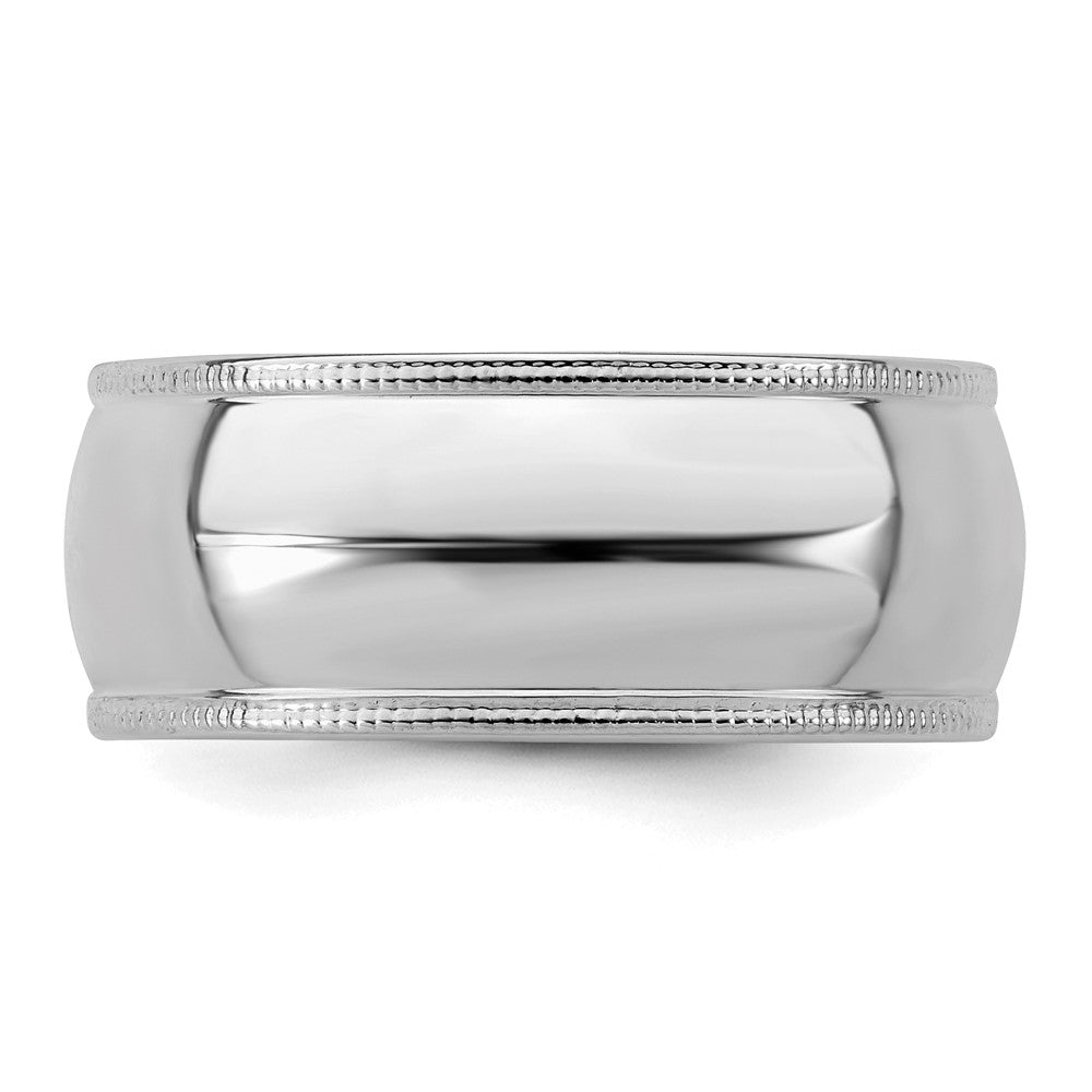 Sterling Silver Rhodium-Plated 8mm Half Round Milgrain Band