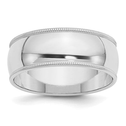 Sterling Silver Rhodium-Plated 8mm Half Round Milgrain Band
