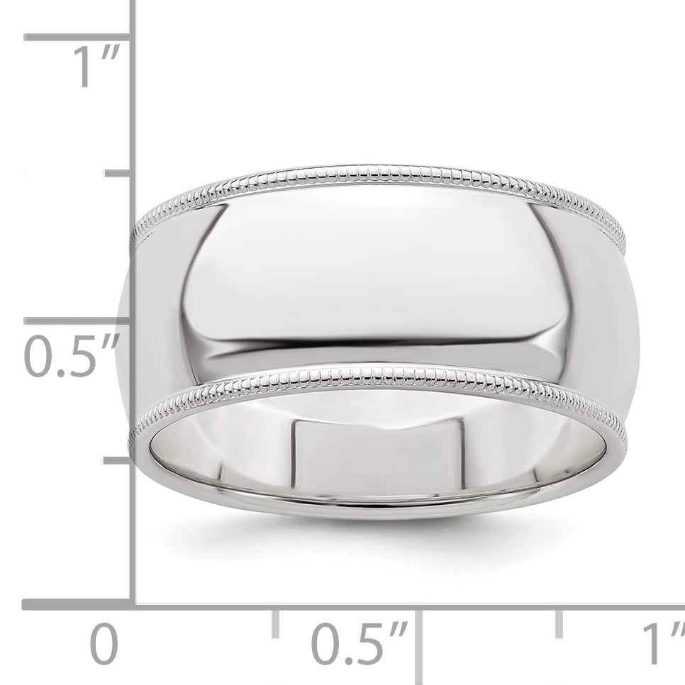 Sterling Silver 9mm Half Round Milgrain Size 4 Band