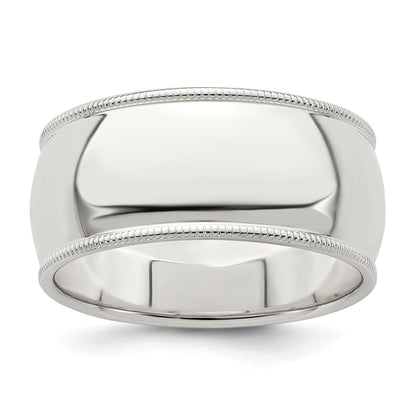 Sterling Silver 9mm Half Round Milgrain Size 4 Band