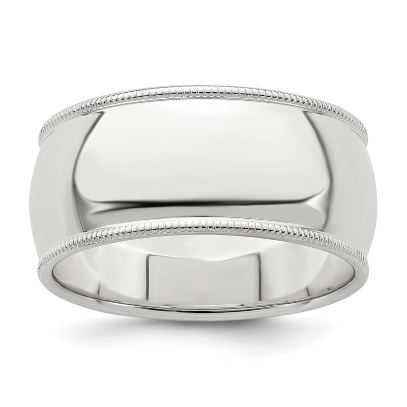 Sterling Silver 9mm Half Round Milgrain Size 4 Band