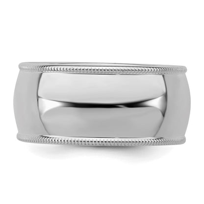 Sterling Silver Rhodium-Plated 9mm Half Round Milgrain Band