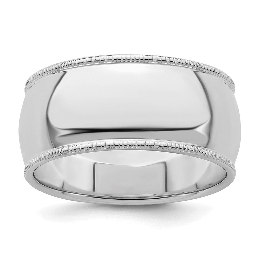 Sterling Silver Rhodium-Plated 9mm Half Round Milgrain Band