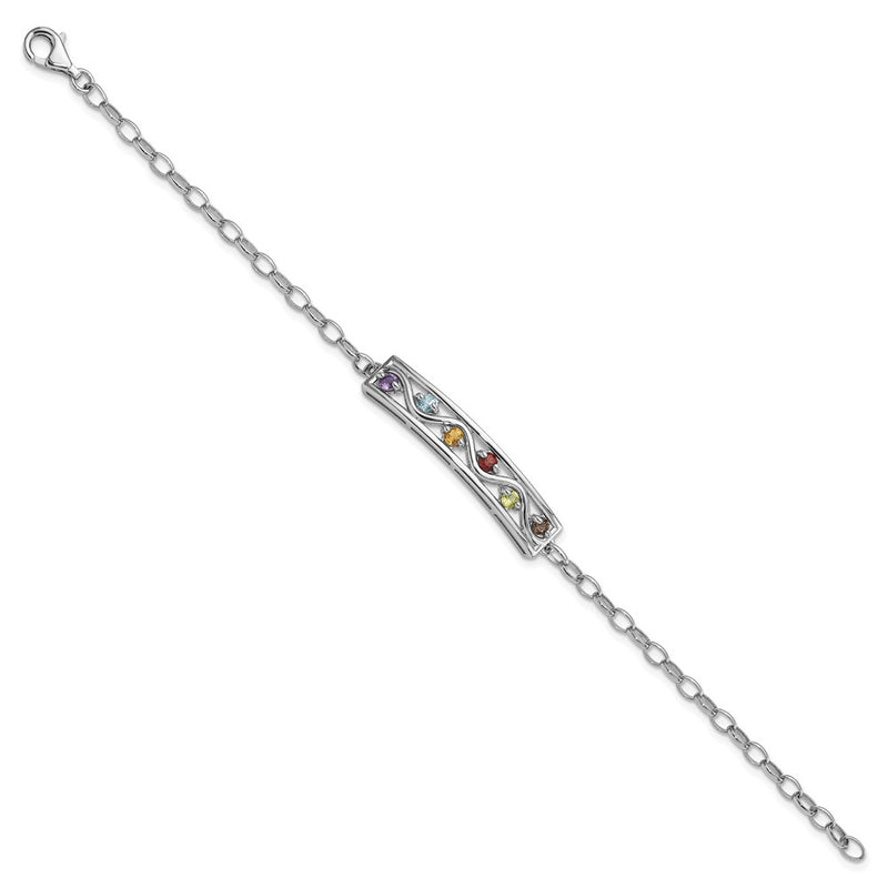 Sterling Silver Rhodium-Plated Rainbow Multi Gemstone 7.5in Bracelet