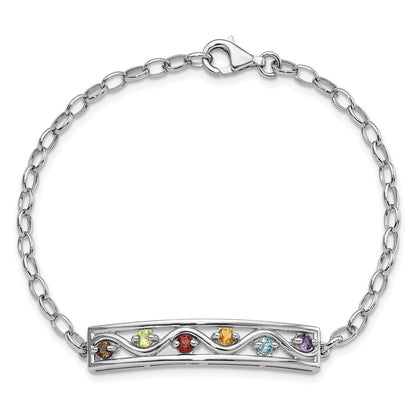 Sterling Silver Rhodium-Plated Rainbow Multi Gemstone 7.5in Bracelet