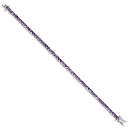 7 Inch Sterling Silver Rhodium-Plated Amethyst Bracelet