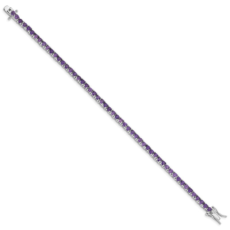 7 Inch Sterling Silver Rhodium-Plated Amethyst Bracelet