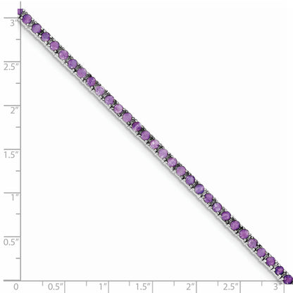 7 Inch Sterling Silver Rhodium-Plated Amethyst Bracelet
