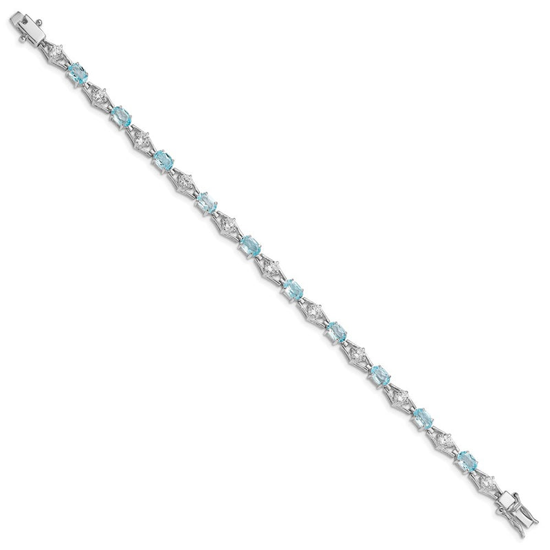 7 Inch Sterling Silver Rhodium-Plated Blue Topaz & Cz Bracelet