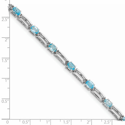 7 Inch Sterling Silver Rhodium-Plated Blue Topaz Bracelet