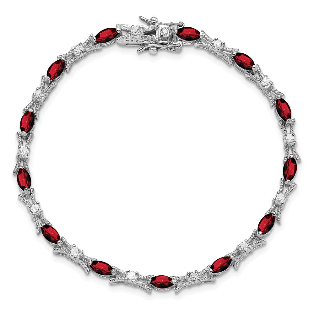 7 Inch Sterling Silver Rhodium-Plated Garnet And Cz Bracelet