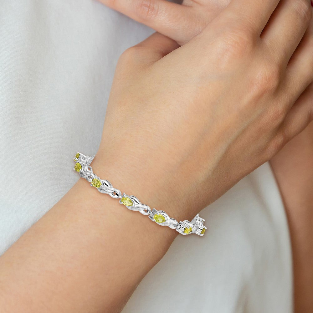 7 Inch Sterling Silver Rhodium-Plated Peridot Bracelet