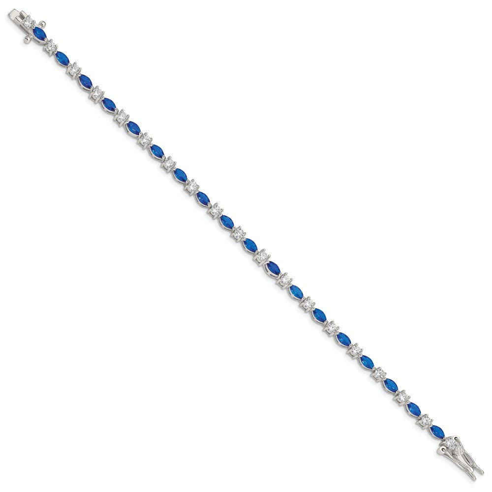 7.75 Inch Sterling Silver Rhodium-Plated Blue And Clear Cz Bracelet