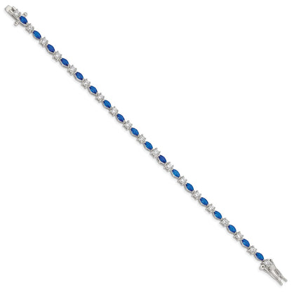 7.75 Inch Sterling Silver Rhodium-Plated Blue And Clear Cz Bracelet