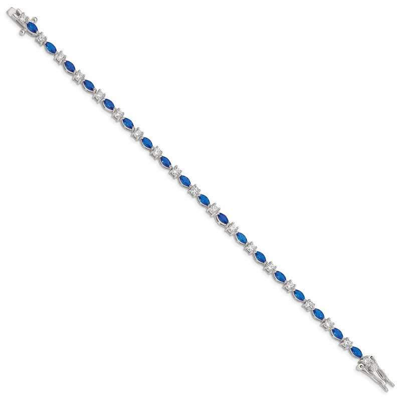 7.75 Inch Sterling Silver Rhodium-Plated Blue And Clear Cz Bracelet
