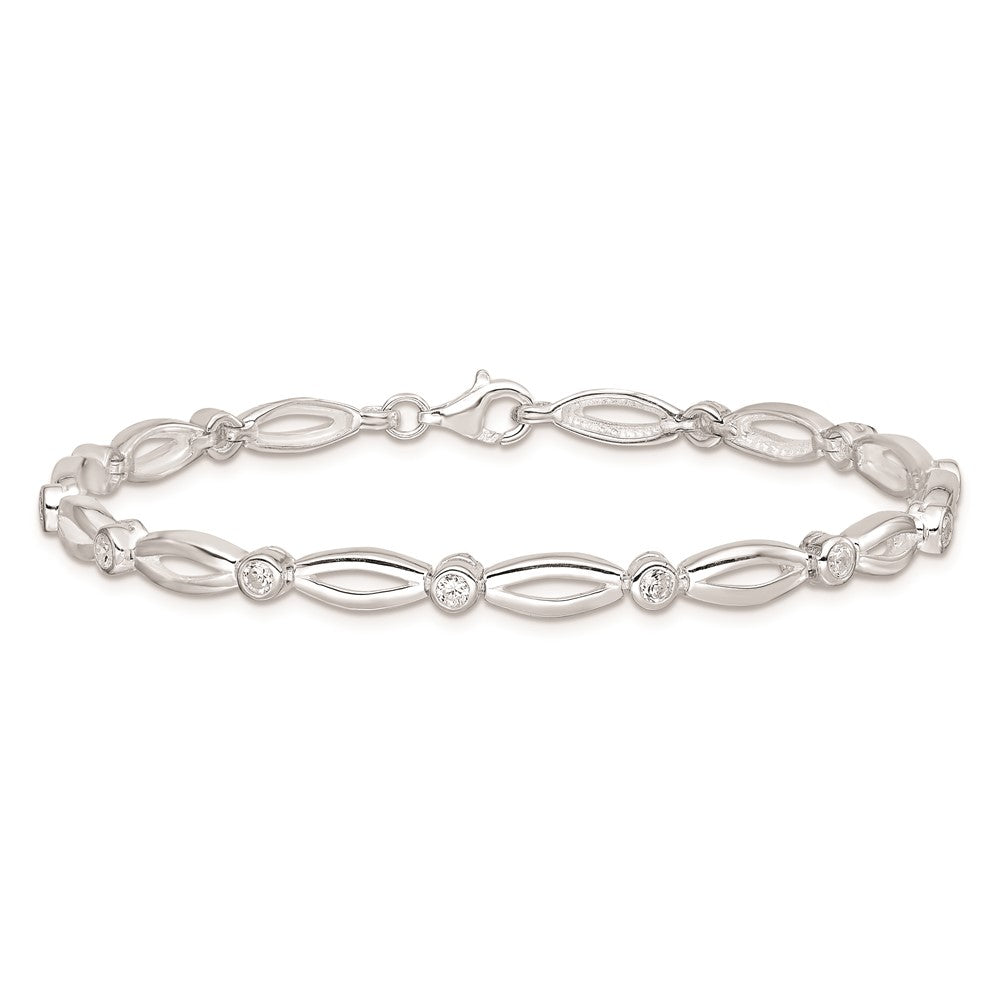 7 Inch Sterling Silver Rhodium-Plated 7Inch Polished Fancy Cz Bracelet