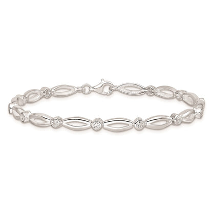 7 Inch Sterling Silver Rhodium-Plated 7Inch Polished Fancy Cz Bracelet