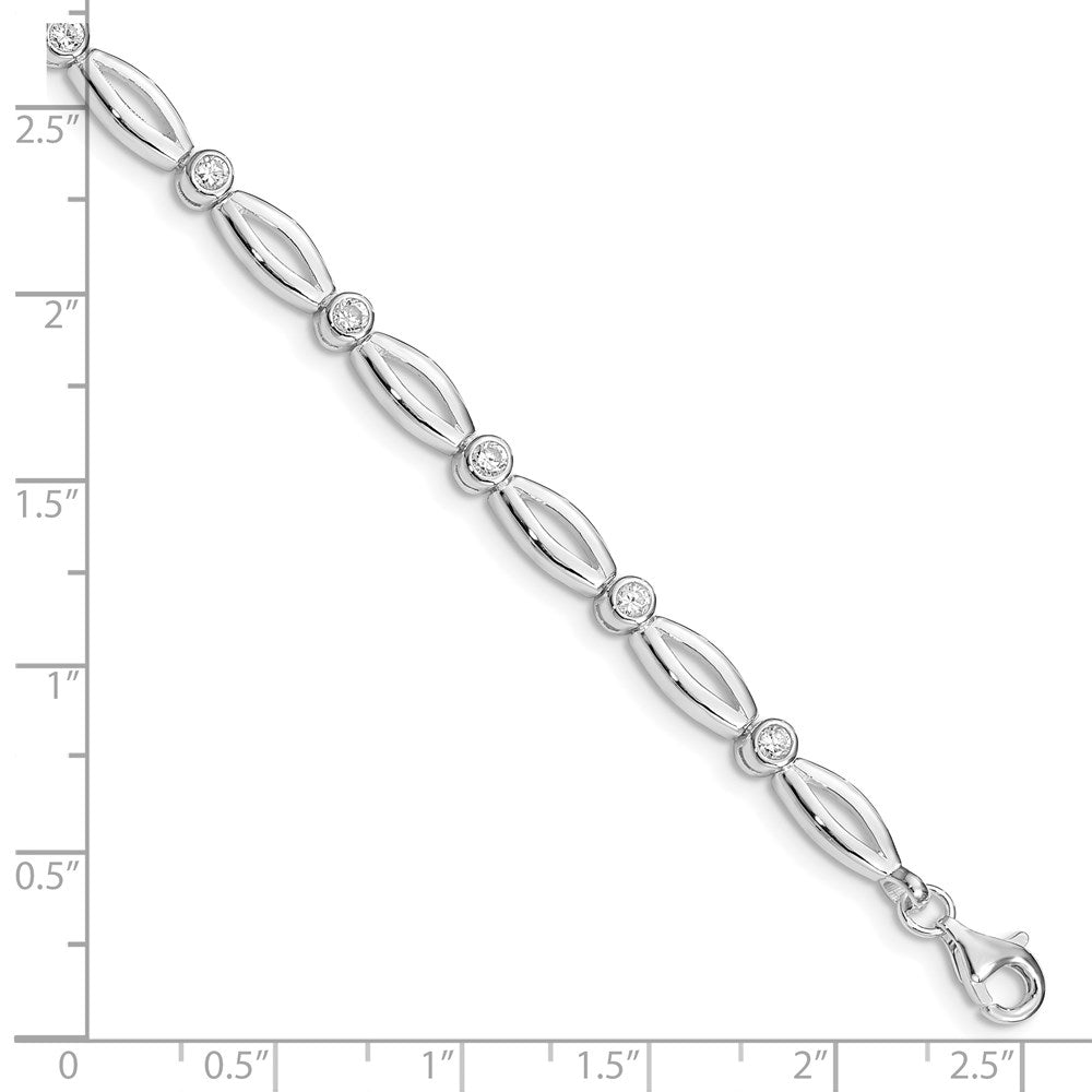 7 Inch Sterling Silver Rhodium-Plated 7Inch Polished Fancy Cz Bracelet