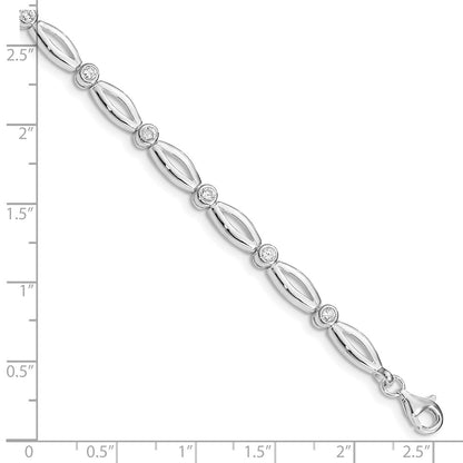 7 Inch Sterling Silver Rhodium-Plated 7Inch Polished Fancy Cz Bracelet
