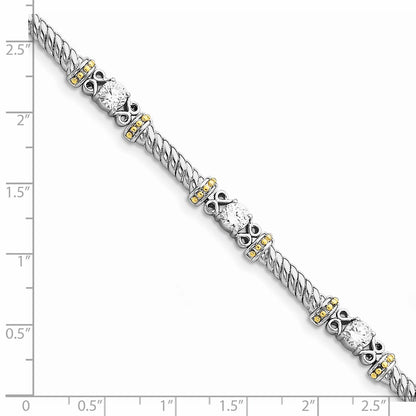 7 Inch Sterling Silver Rhodium-Plated And Vermeil Cz Bracelet
