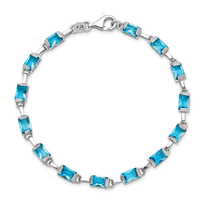 7.25 Inch Sterling Silver Rhodium-Plated Rectangular Blue Topaz Bracelet