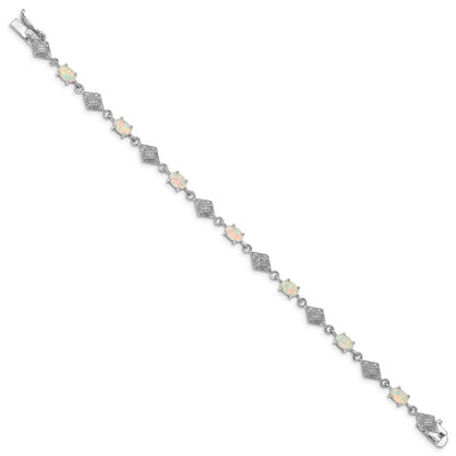 7 Inch Sterling Silver Rhodium-Plated White Created Opal And Cz Bracelet