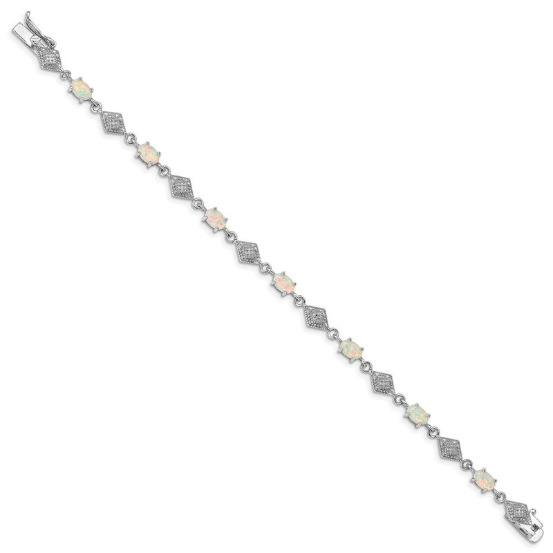 7 Inch Sterling Silver Rhodium-Plated White Created Opal And Cz Bracelet