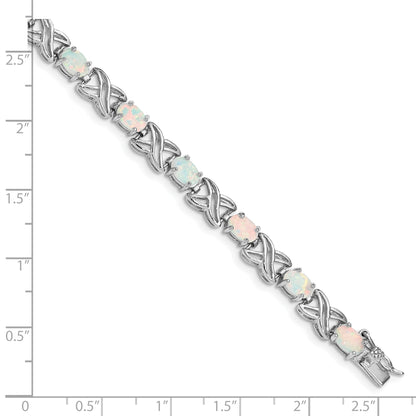 Sterling Silver Rhodium Plated 8.5 Inch Created Opal Xo Bracelet
