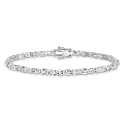 7.5 Inch Sterling Silver Rhodium-Plated Cz Infinity Bracelet